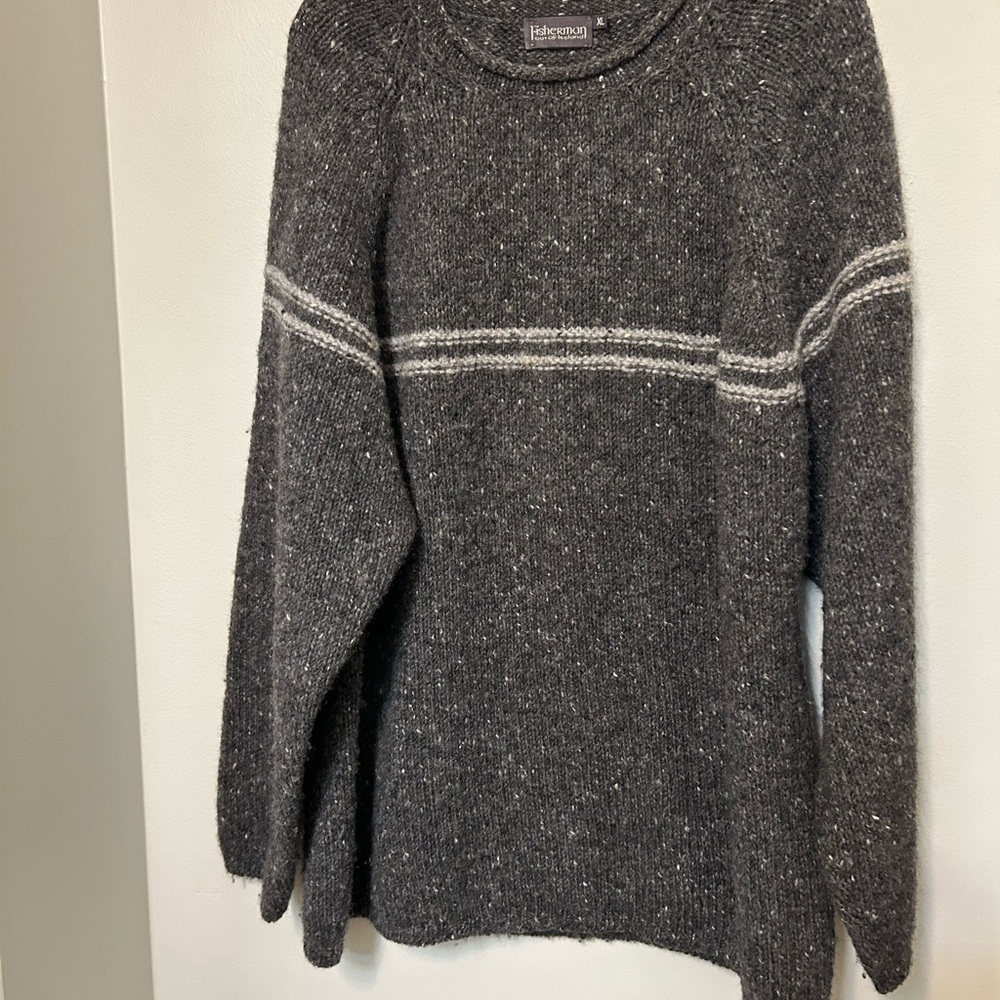 Fisherman Out of Ireland Sweater Men’s XL Gray Wool Pullover Striped Chunky Knit